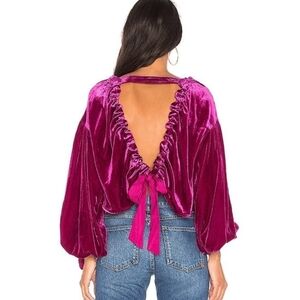 Free People Magenta Velvet Open-Back Blouse